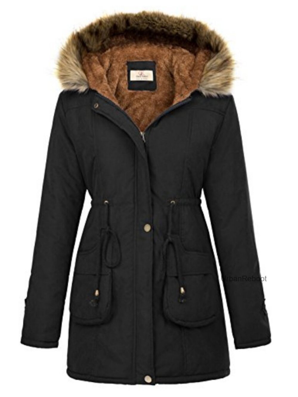 Hooded FleeceLined Parka Anorak Winter Coat Drawstring Waist